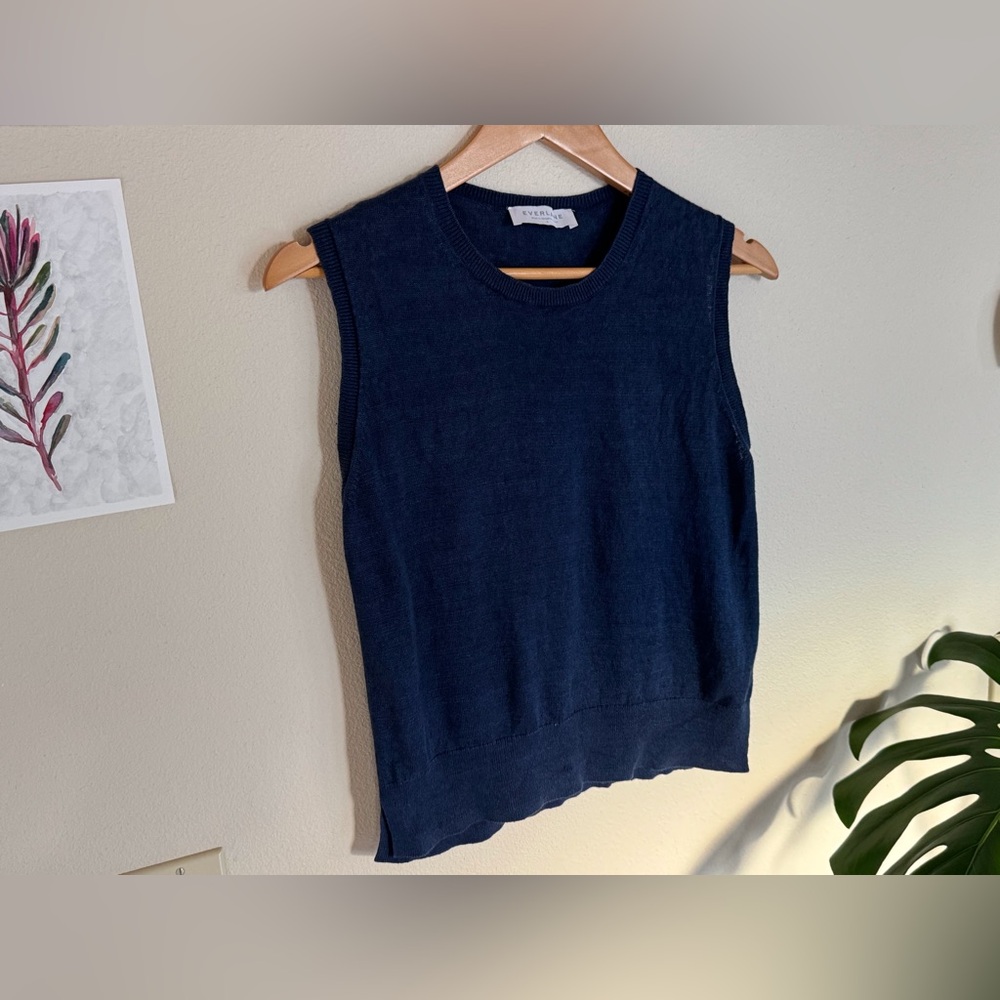 Everlane Classic Tank XS | 100% Linen | Dark Blue Indigo | EUC Knit